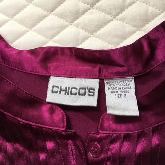CHICOS Silky satin blouse. Size 3 or 14-16 Magenta - Picture 5 of 6